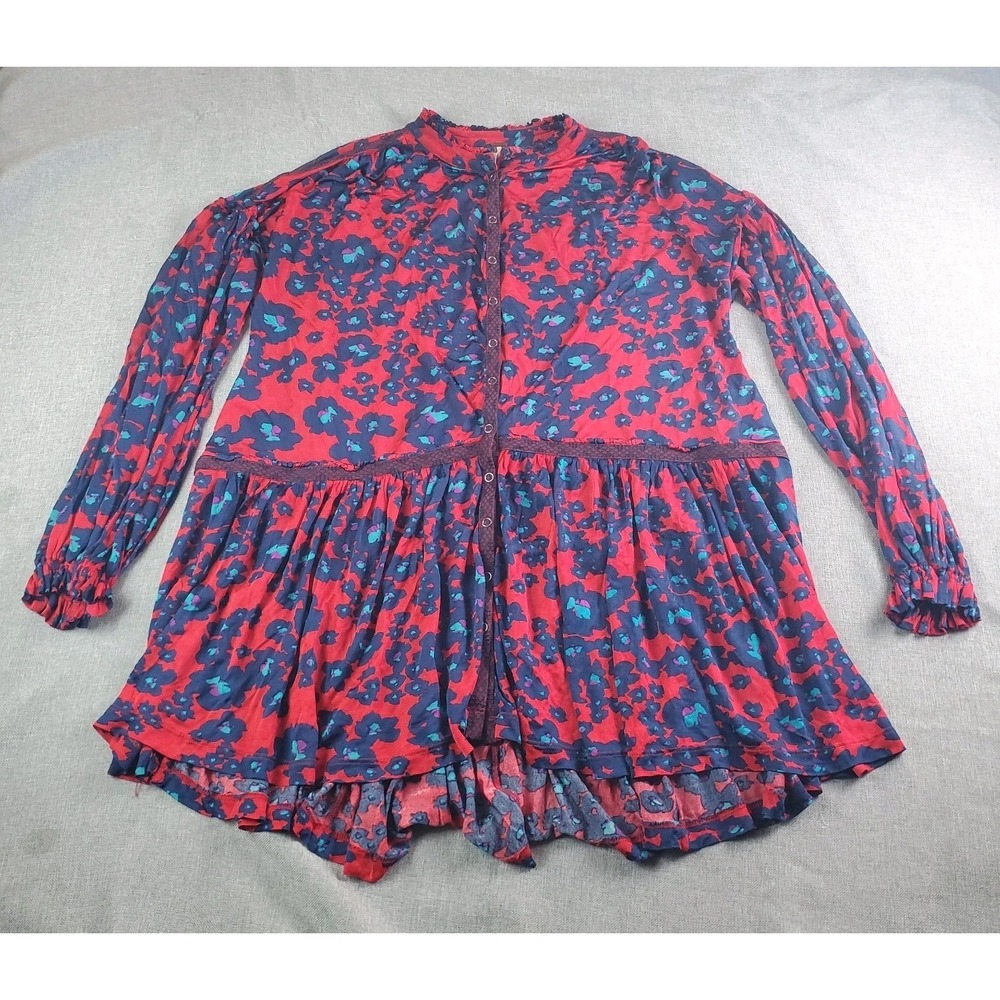 Free People Love Letter Tunic Top Merlot Combo S P Pong Sleeve Peasant Viscose